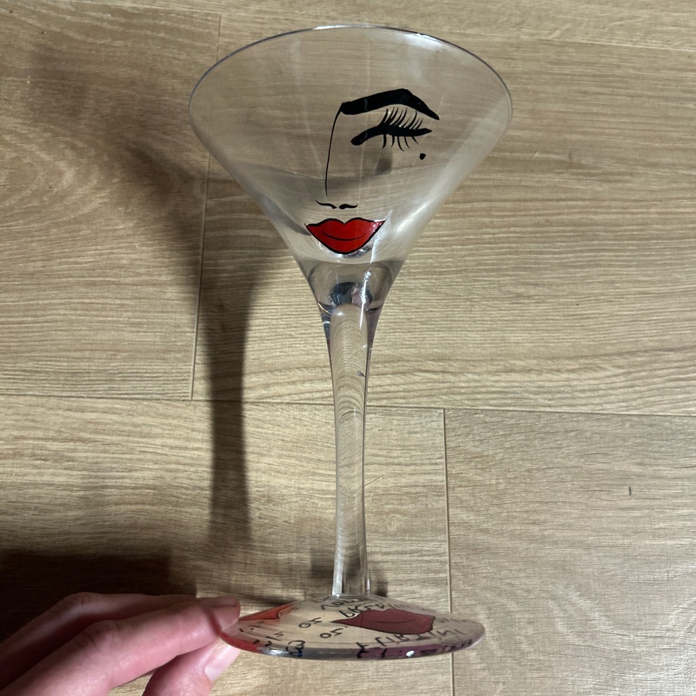 Lolita Flirtini Hand Painted Martini Cocktail Recipe Glass - Picture 2 of 2
